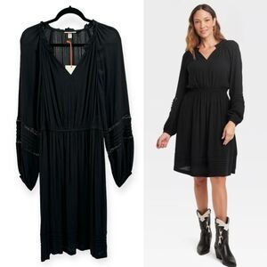 Knox Rose NWT Black Lace Long Balloon Sleeve Boho‎ Peasant Women's Size Medium